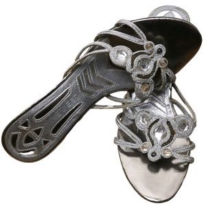 Nine West | Silver Glam Art Deco Beaded Sandal Old Hollywood